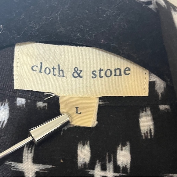 Cloth & Stone Women's Blouse Top Kasuri Hipster Star Print Black White Large - Picture 9 of 14